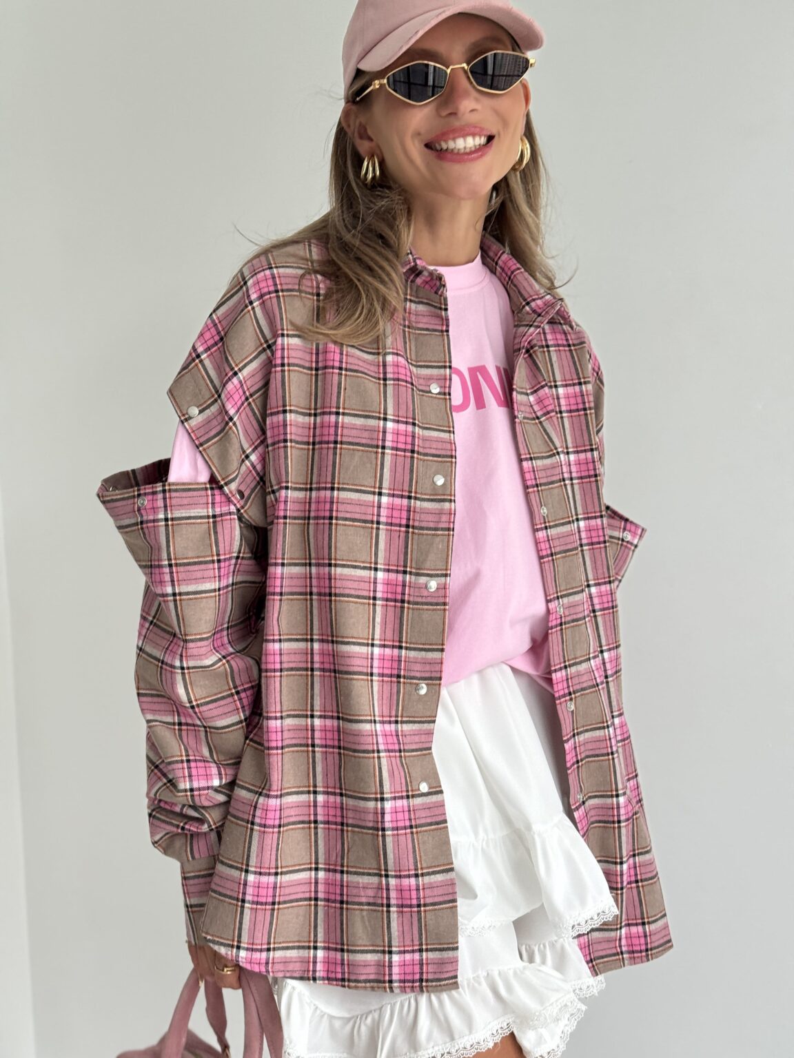 IMG_0149 Oversized Plaid Shirt with Snap-Button Sleeves — Shirts — YuNiKo