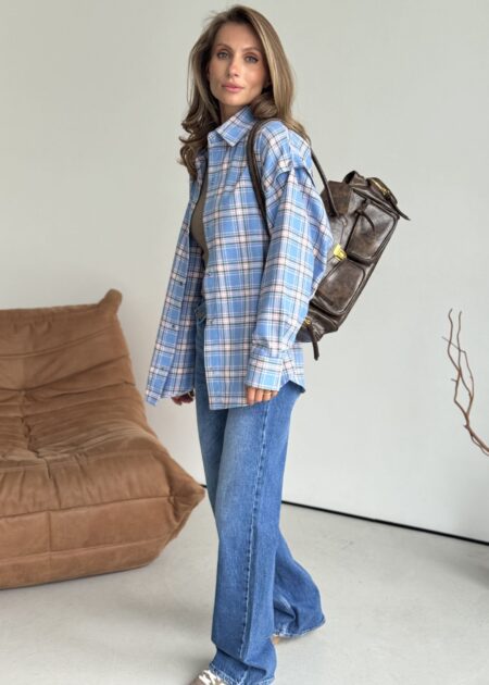Oversized Plaid Shirt with Snap-Button Sleeves — Shirts — YuNiKo