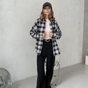 Oversized Plaid Shirt with Snap-Button Sleeves