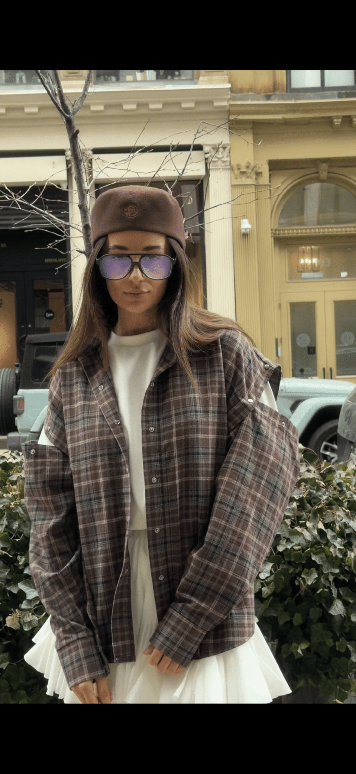 Oversized Plaid Shirt with Snap-Button Sleeves - Image 5