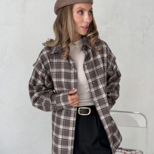 Oversized Plaid Shirt with Snap-Button Sleeves