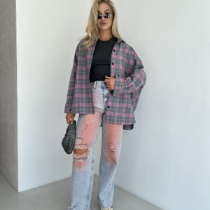 Shirt grey/pink silver buttons