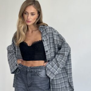 Gray Oversized Plaid Shirt