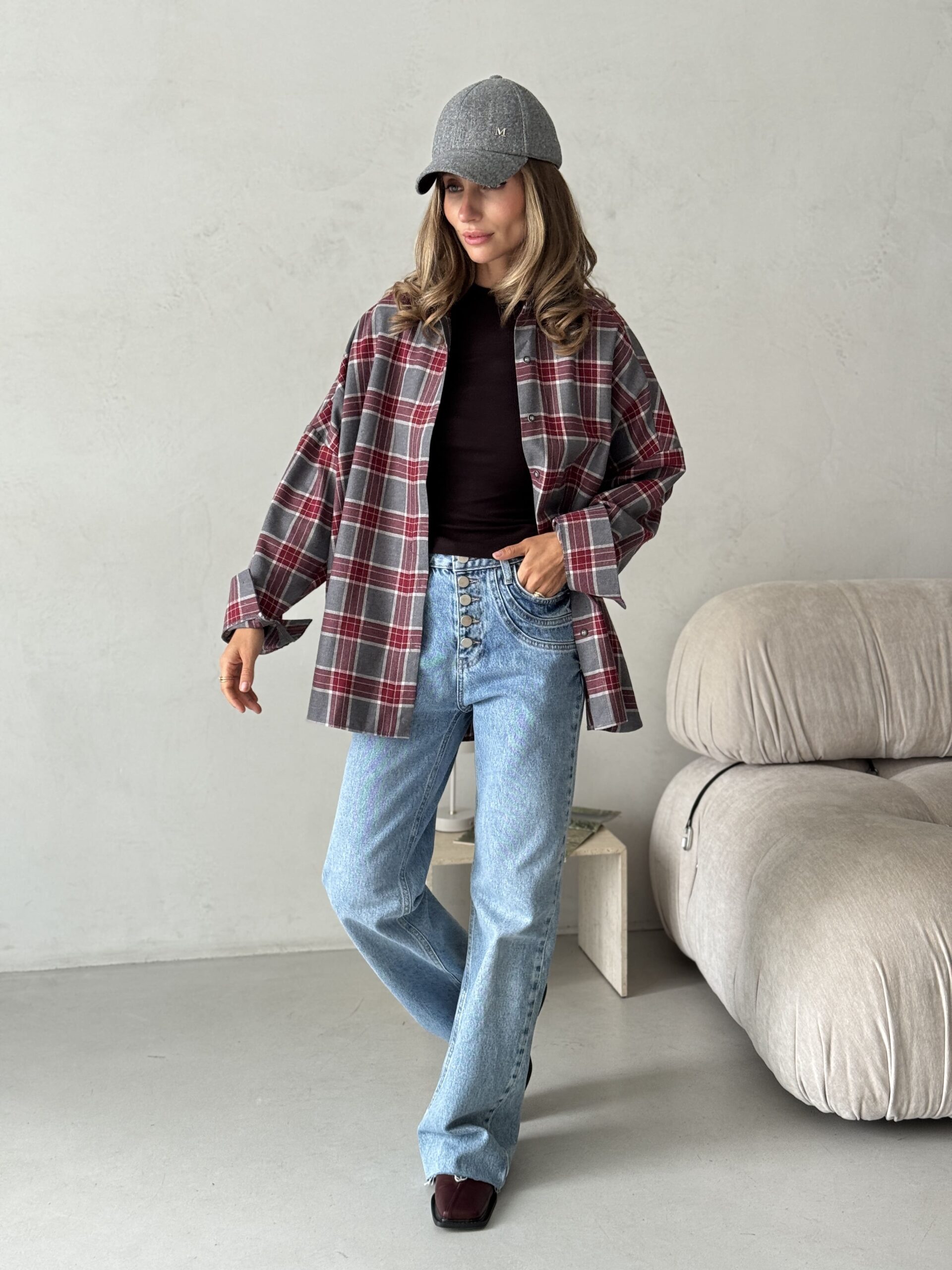 Oversized Red Plaid Shirt - Image 4