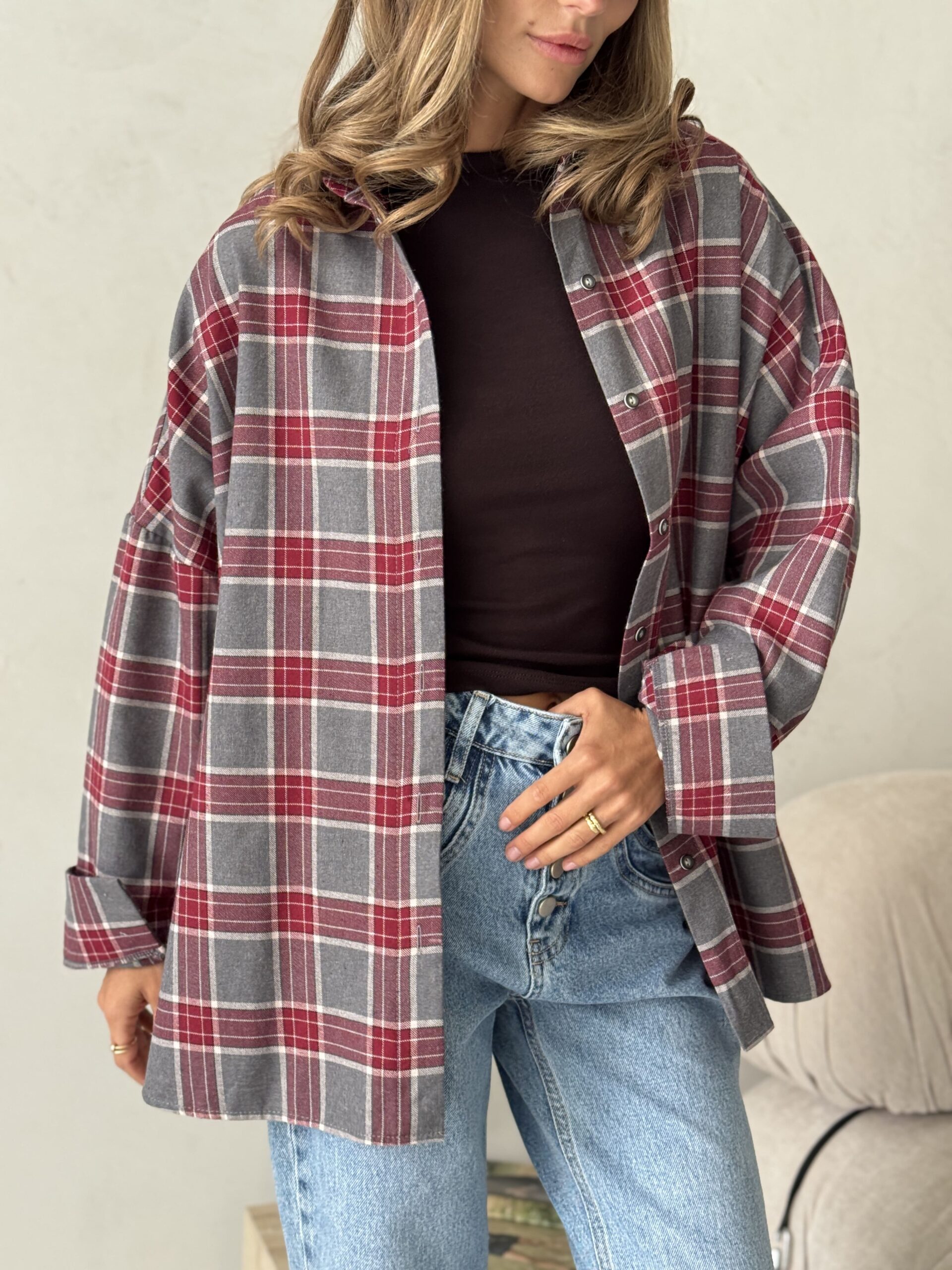 Oversized Red Plaid Shirt - Image 2