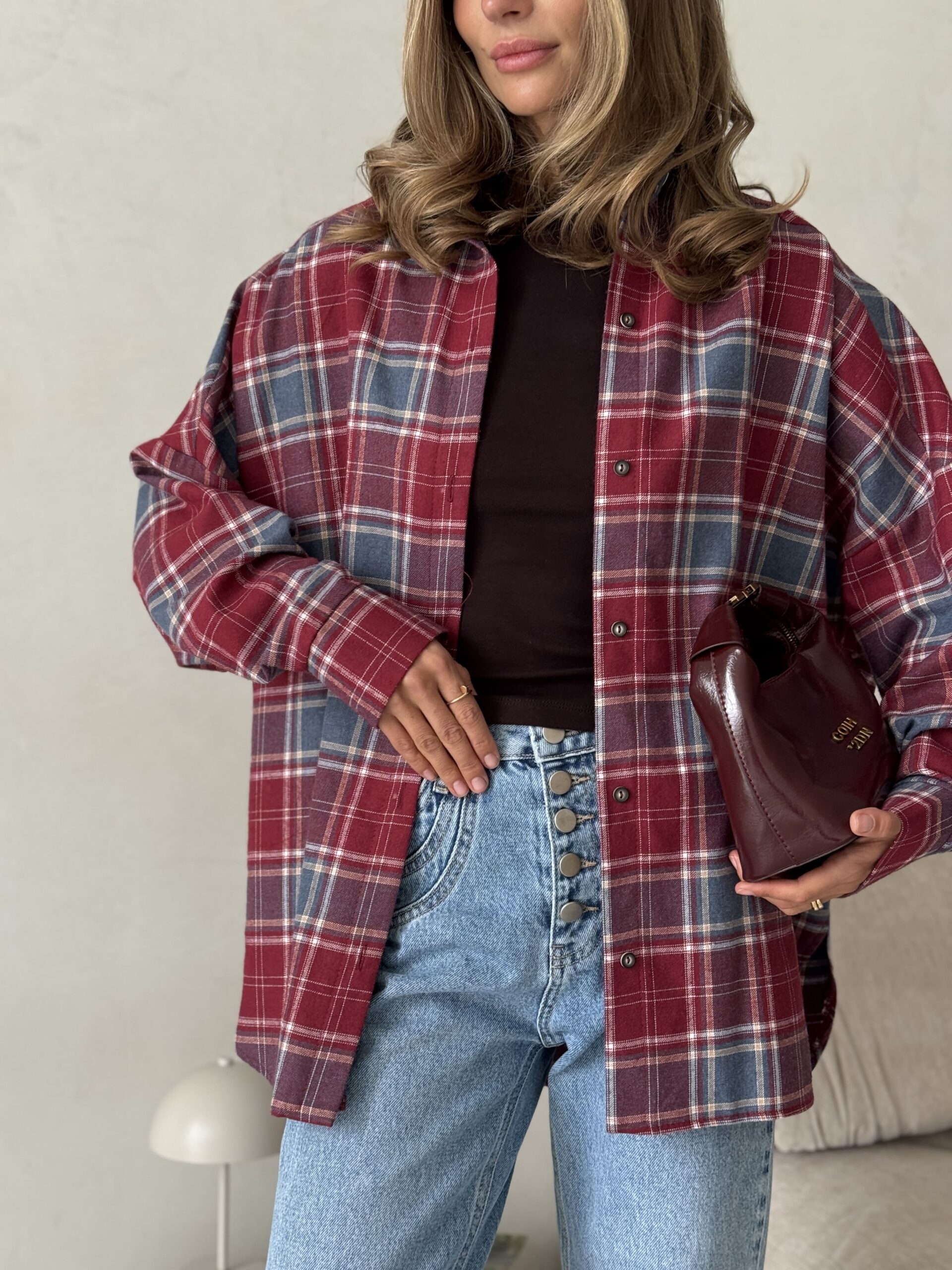 Oversized Red Plaid Shirt - Image 3