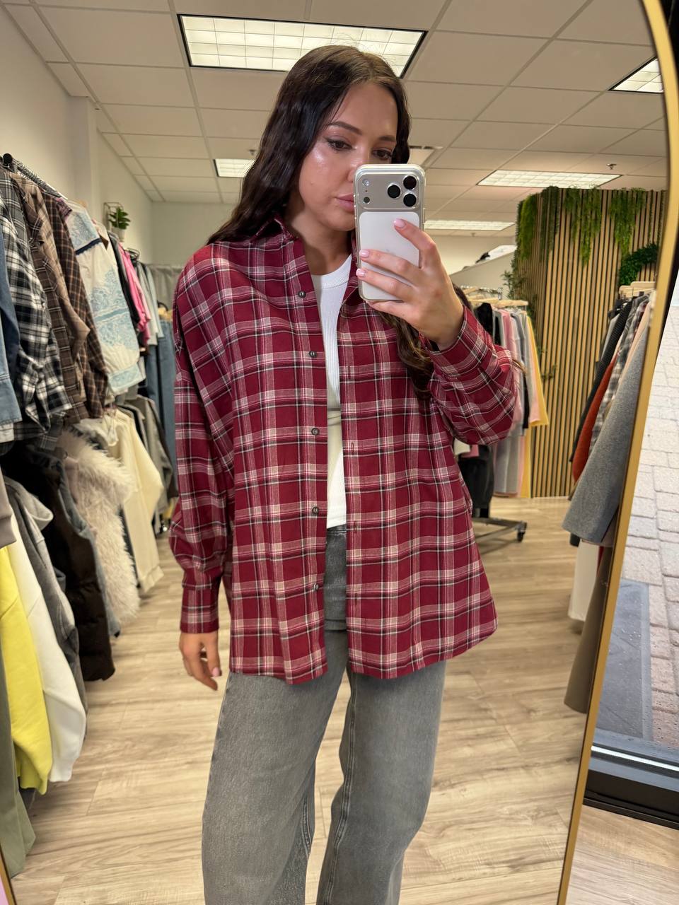Oversized Red Plaid Shirt - Image 7