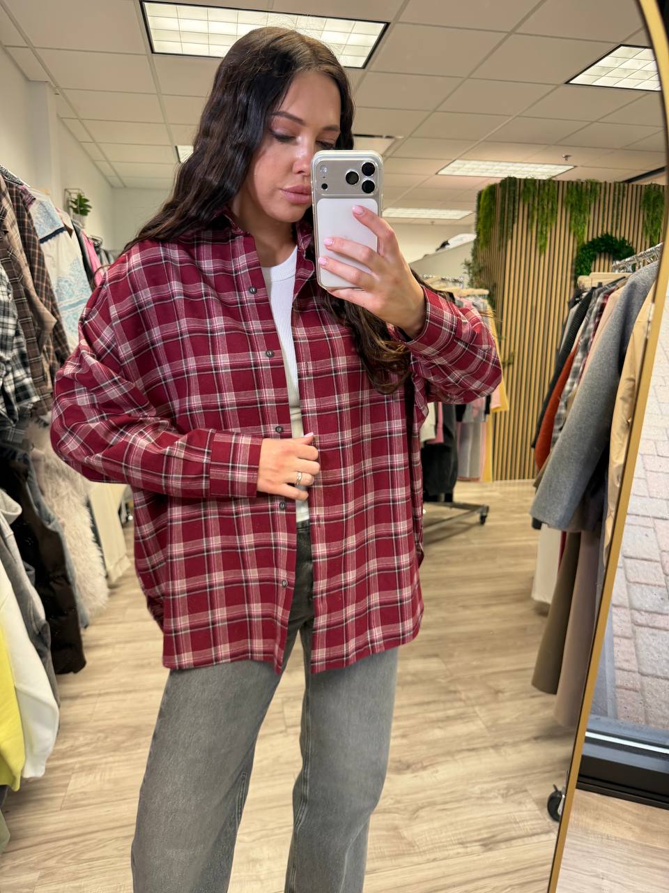 Oversized Red Plaid Shirt - Image 8