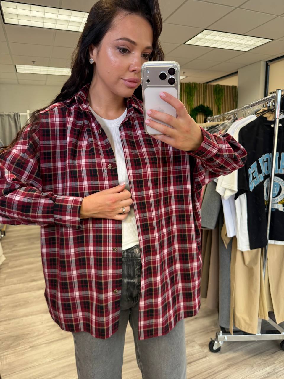 Oversized Red Plaid Shirt - Image 6