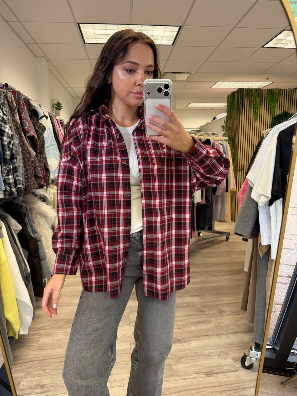 Oversized Red Plaid Shirt - Image 5
