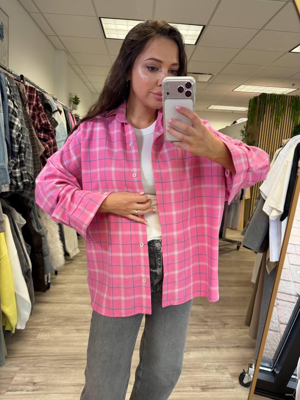 Oversized Pink Plaid Shirt - Image 10