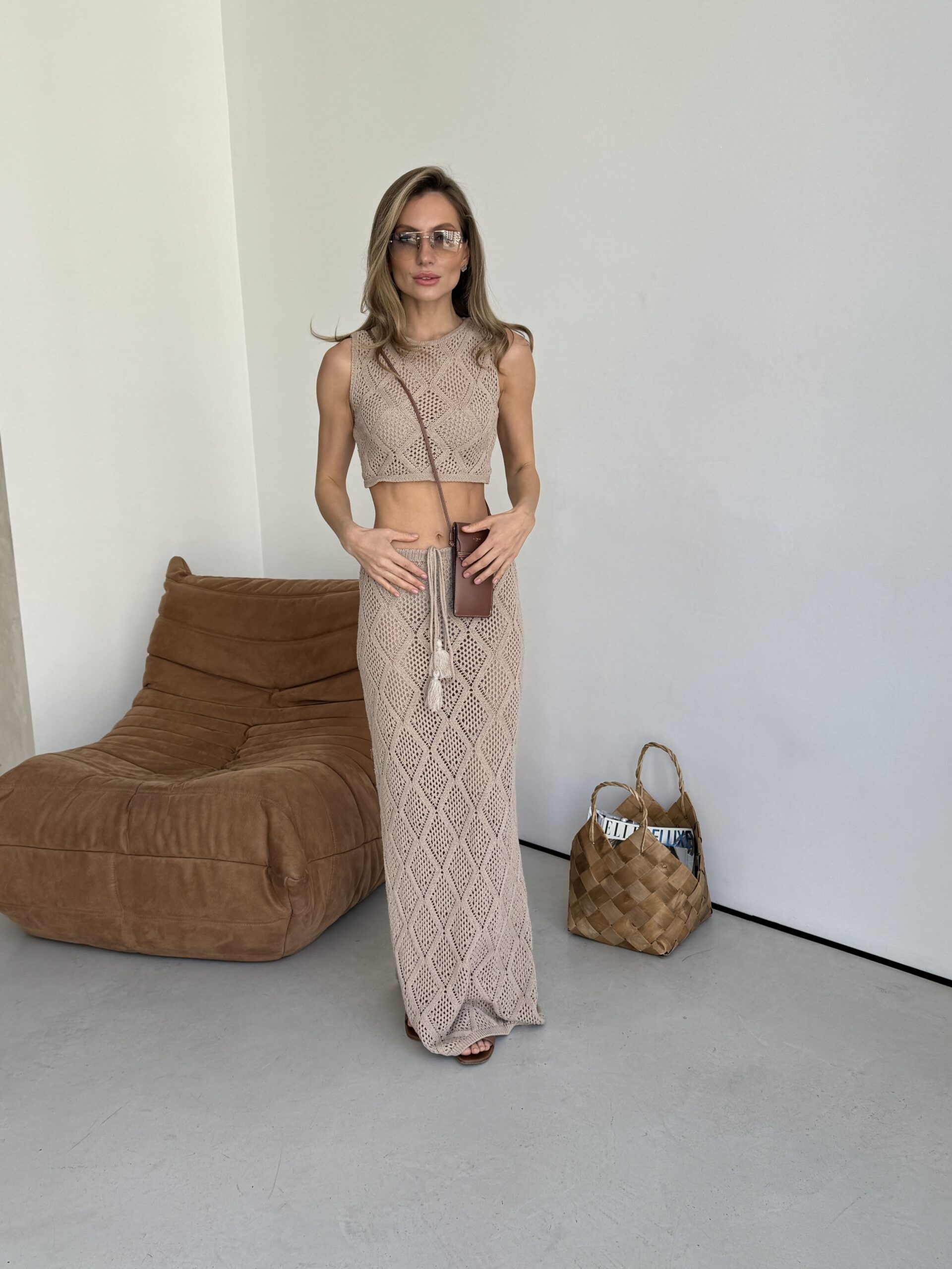 Openwork Knit Top + Maxi Skirt Set - Image 5
