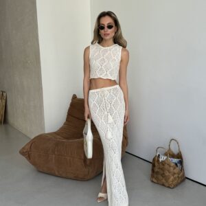 Openwork Knit Top + Maxi Skirt Set