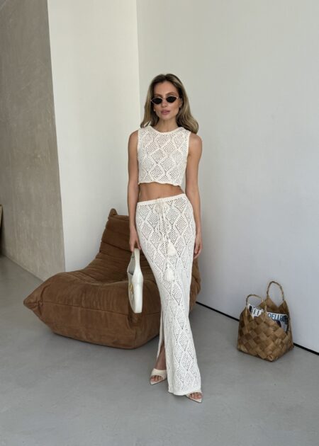 Openwork Knit Top + Maxi Skirt Set — Sets — YuNiKo