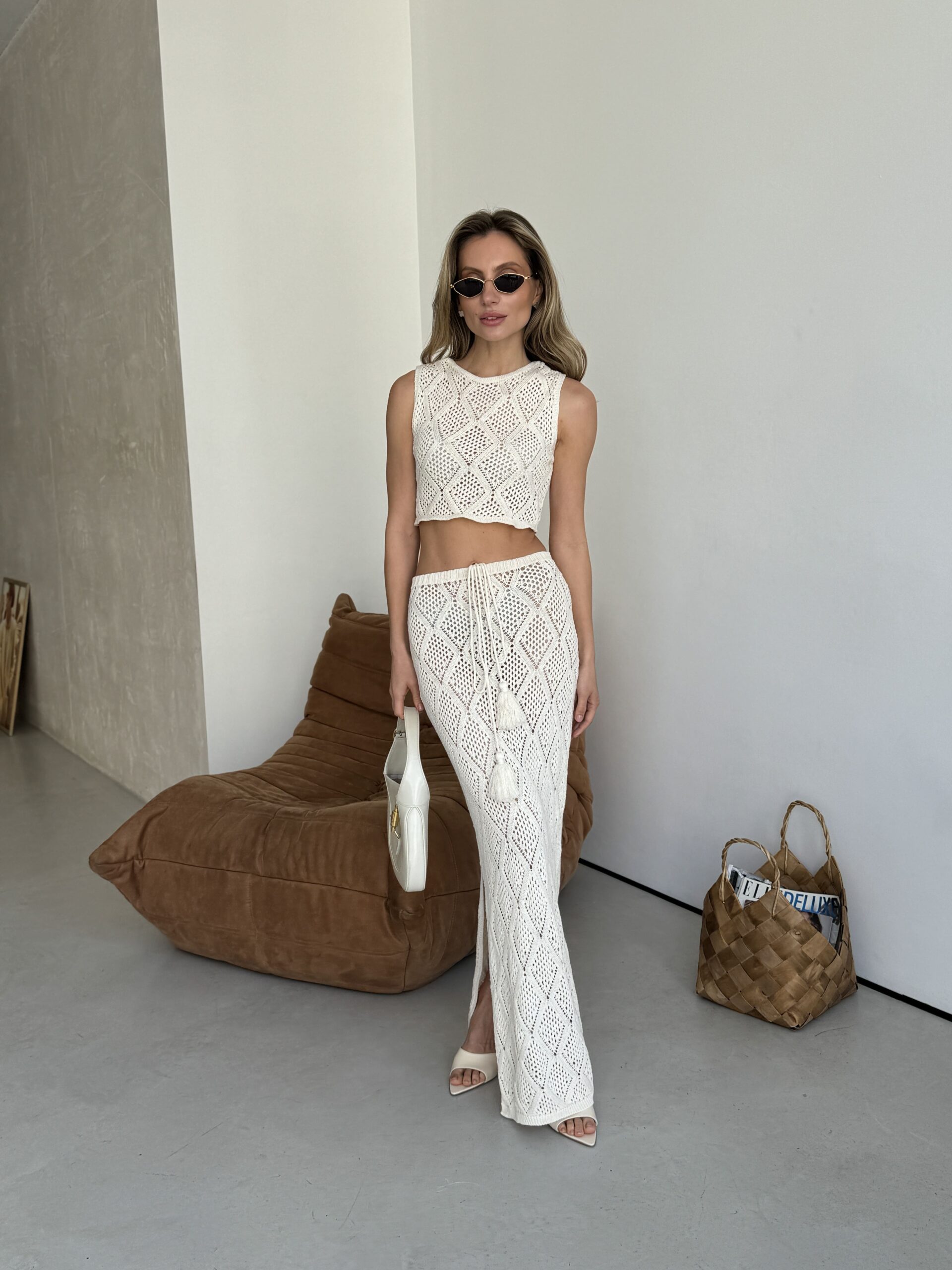 Openwork Knit Top + Maxi Skirt Set