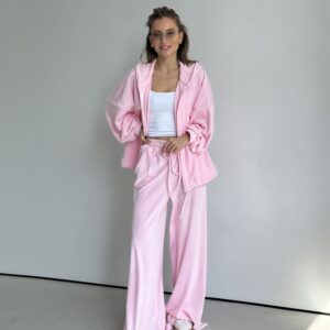 SOFT-TOUCH HOODED JACKET AND WIDE-LEG PANTS SET