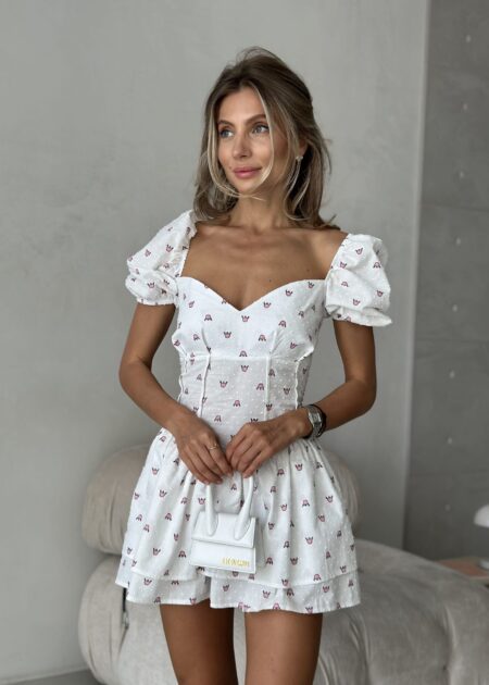Mini Corset Playsuit With Crown Print — Dresses — YuNiKo