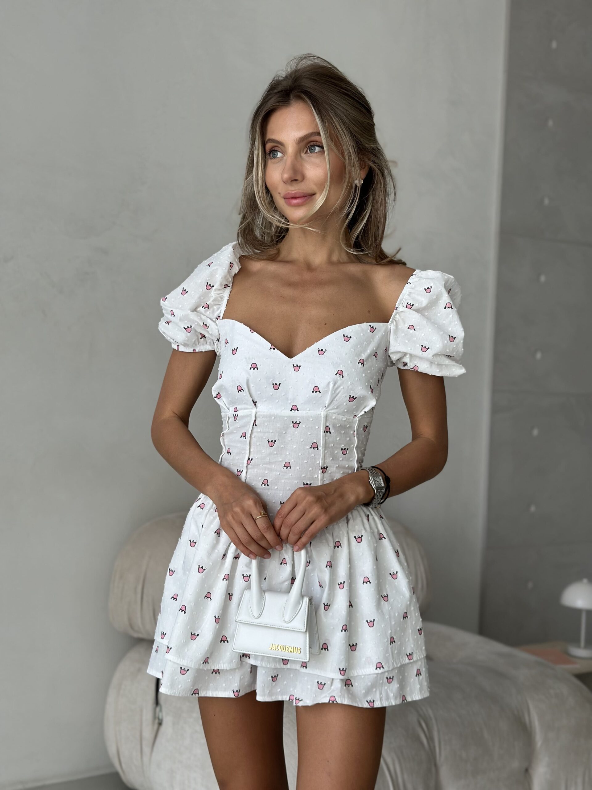 Mini Corset Playsuit With Crown Print