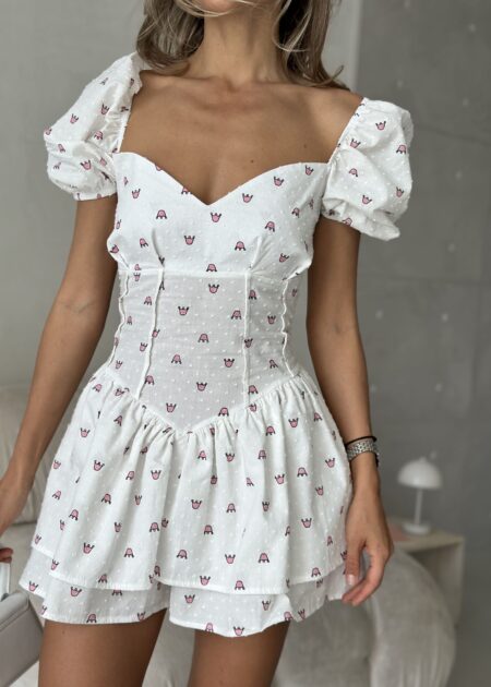 Mini Corset Playsuit With Crown Print — Dresses — YuNiKo
