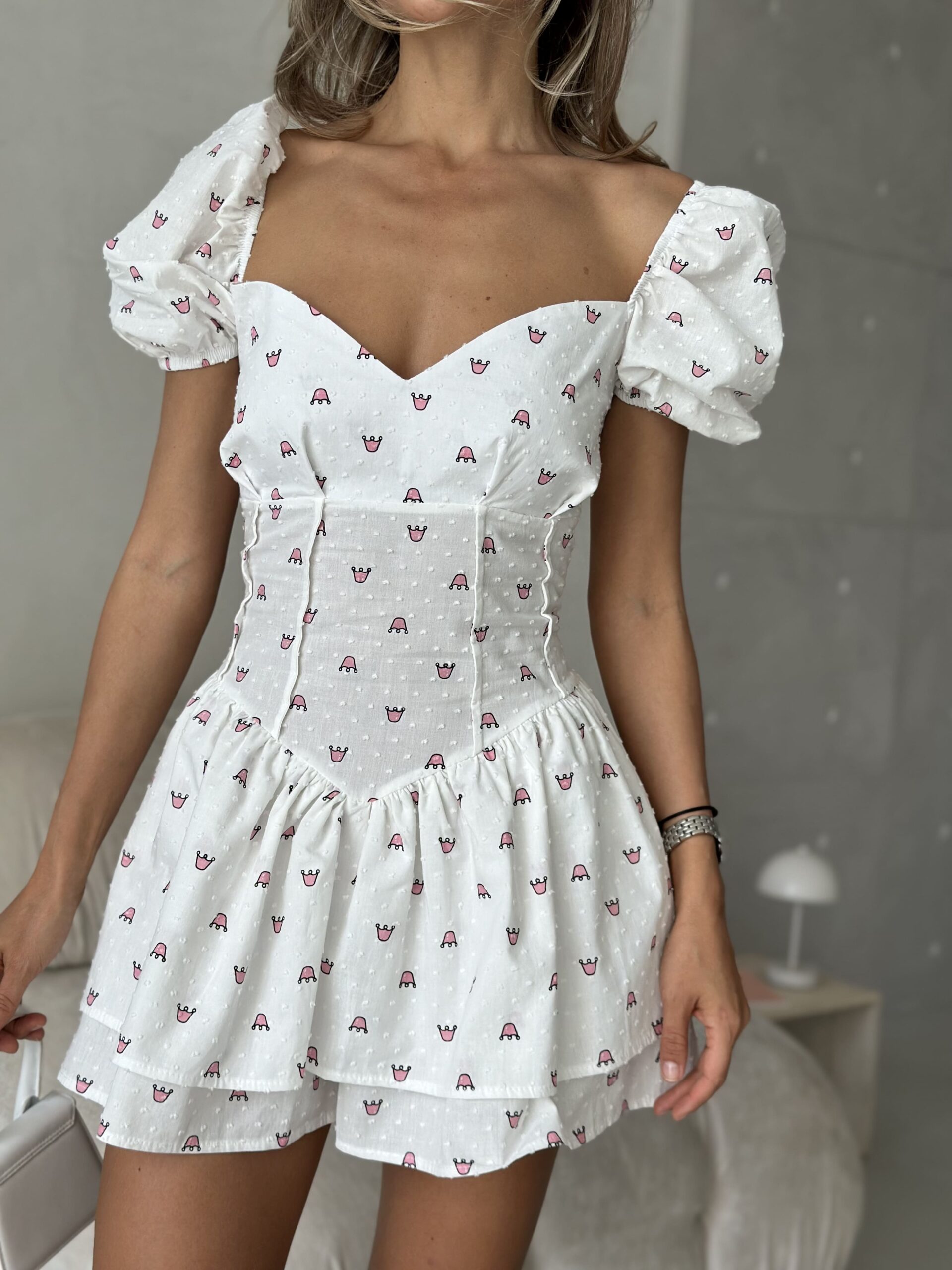 Mini Corset Playsuit With Crown Print - Image 2