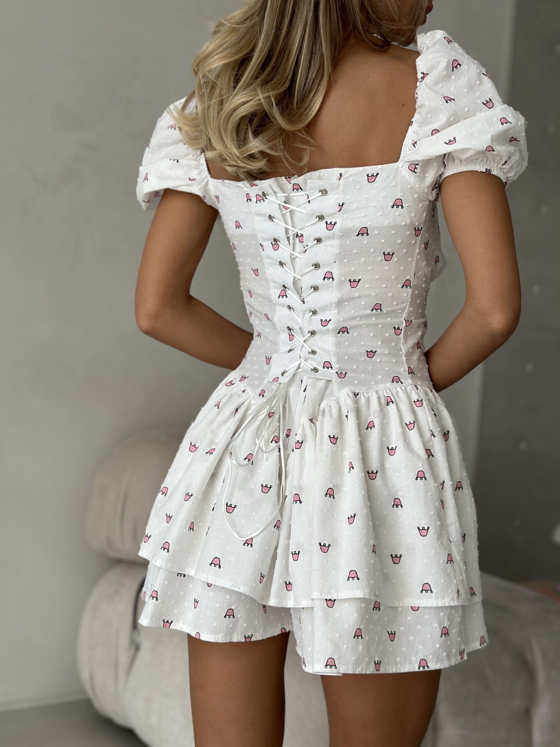 Mini Corset Playsuit With Crown Print - Image 3